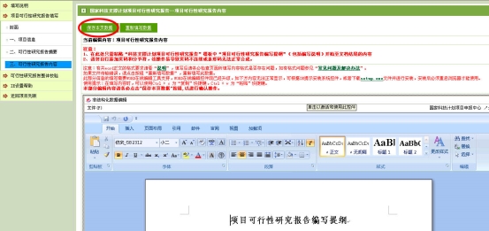 項目可行性研究（論證）報告內(nèi)容界面