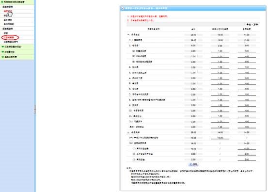 項(xiàng)目概算書的填寫頁面