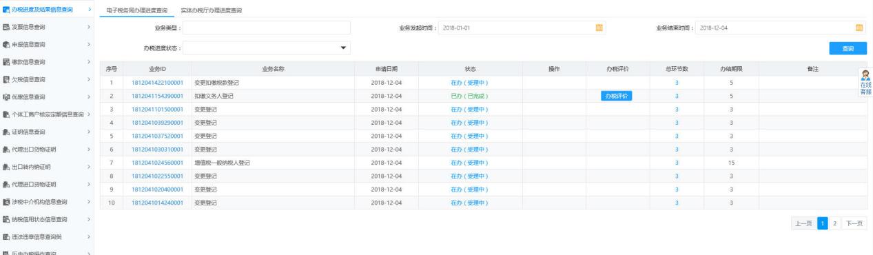 河南省電子稅務局辦稅進度及結(jié)果信息查詢