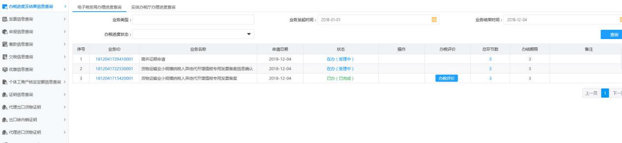 河南省電子稅務(wù)局辦稅進度及結(jié)果信息查詢