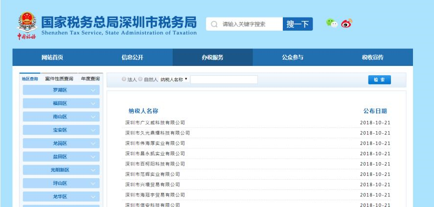 深圳市電子稅務局重大稅收違法案件查詢