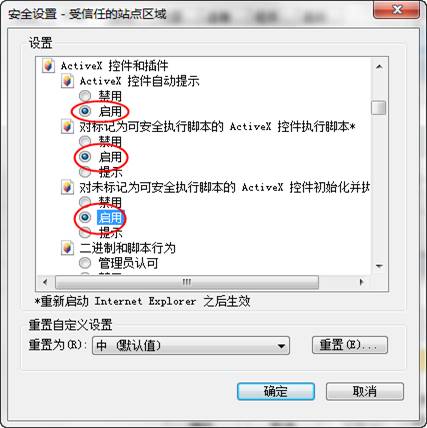 activex控件和插件所有選項(xiàng)設(shè)置為啟用